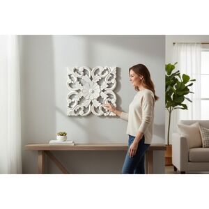 Secret Celebrity Wall Plaque Home 14.5in White NWOT Distressed Wood Medallion